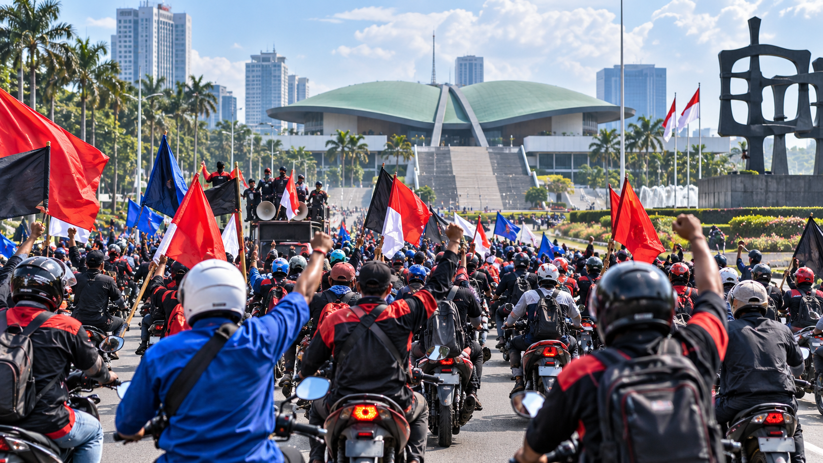 Massa Buruh Tangerang Konvoi DPR